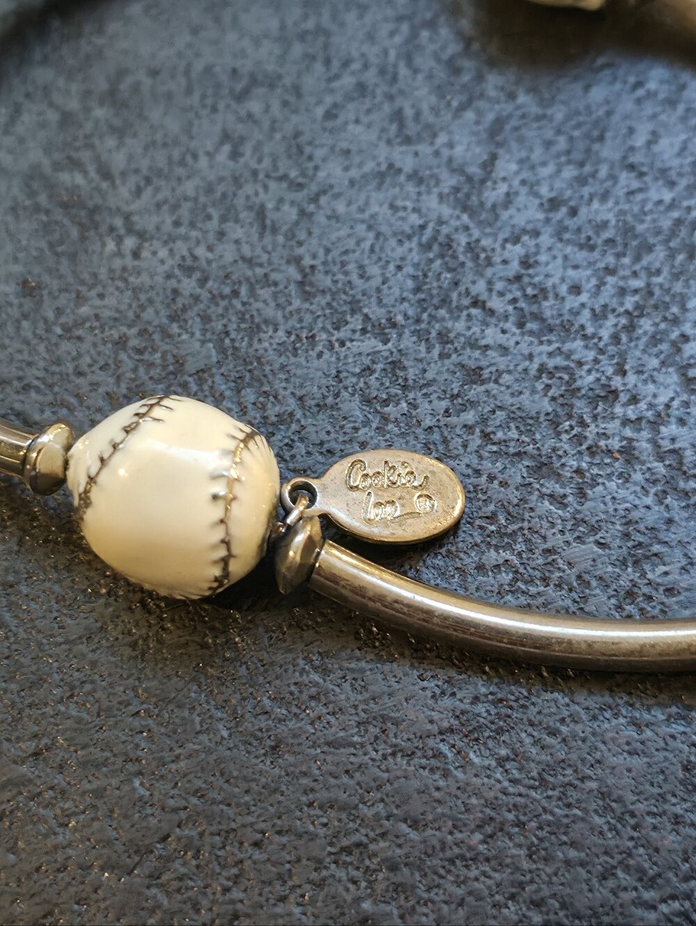 Vintage Carol Lee Baseball Stretch Bracelet | Sports-Themed Silver Tone Jewelry - Picture 3 of 5